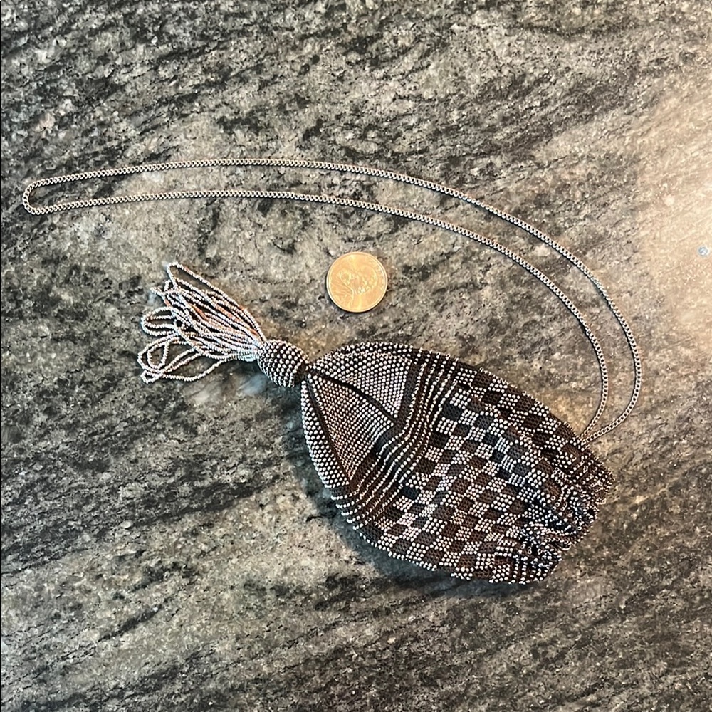 Elegant Vintage Silver Beaded Evening Bag